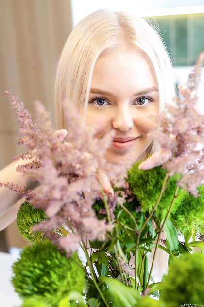 Adorable blue eyed teen Decima exposes her titties and hot ass in a solo