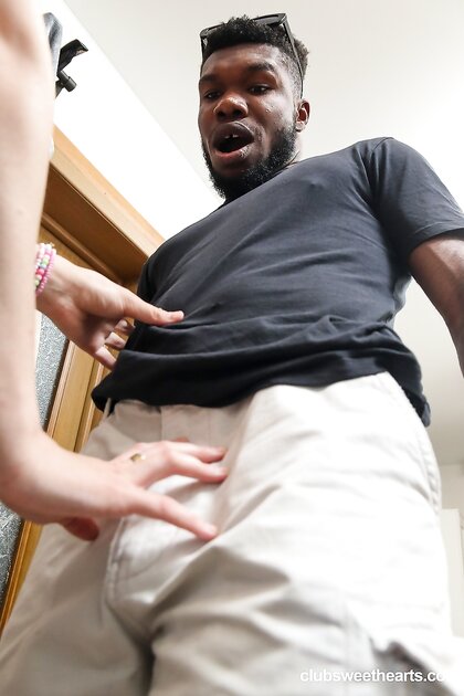 European teen Jany White kneels and sucks a black dick before IR sex