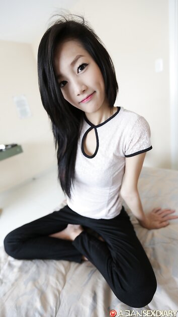 Asian girl Mi shows off her petite body & gives a big dick a POV ride