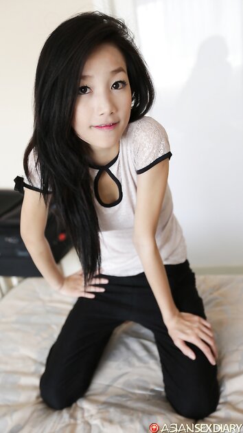 Asian girl Mi shows off her petite body & gives a big dick a POV ride